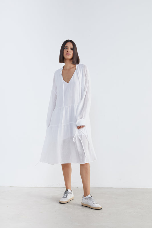 Airy Charm: Sheer White Linen Dress