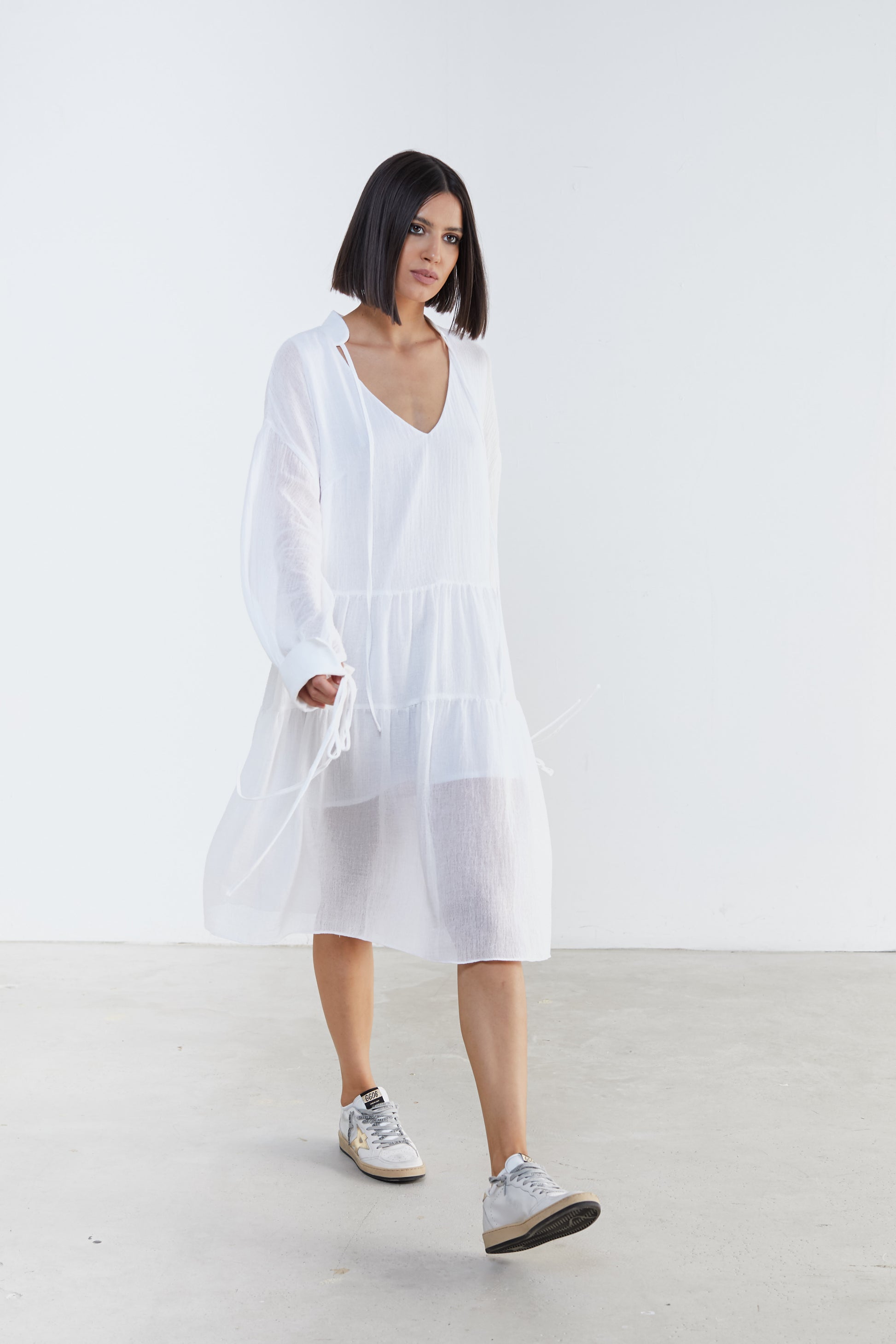 Airy Charm: Sheer White Linen Dress Crissmiss Airy Charm: Sheer White Linen Dress Crissmiss