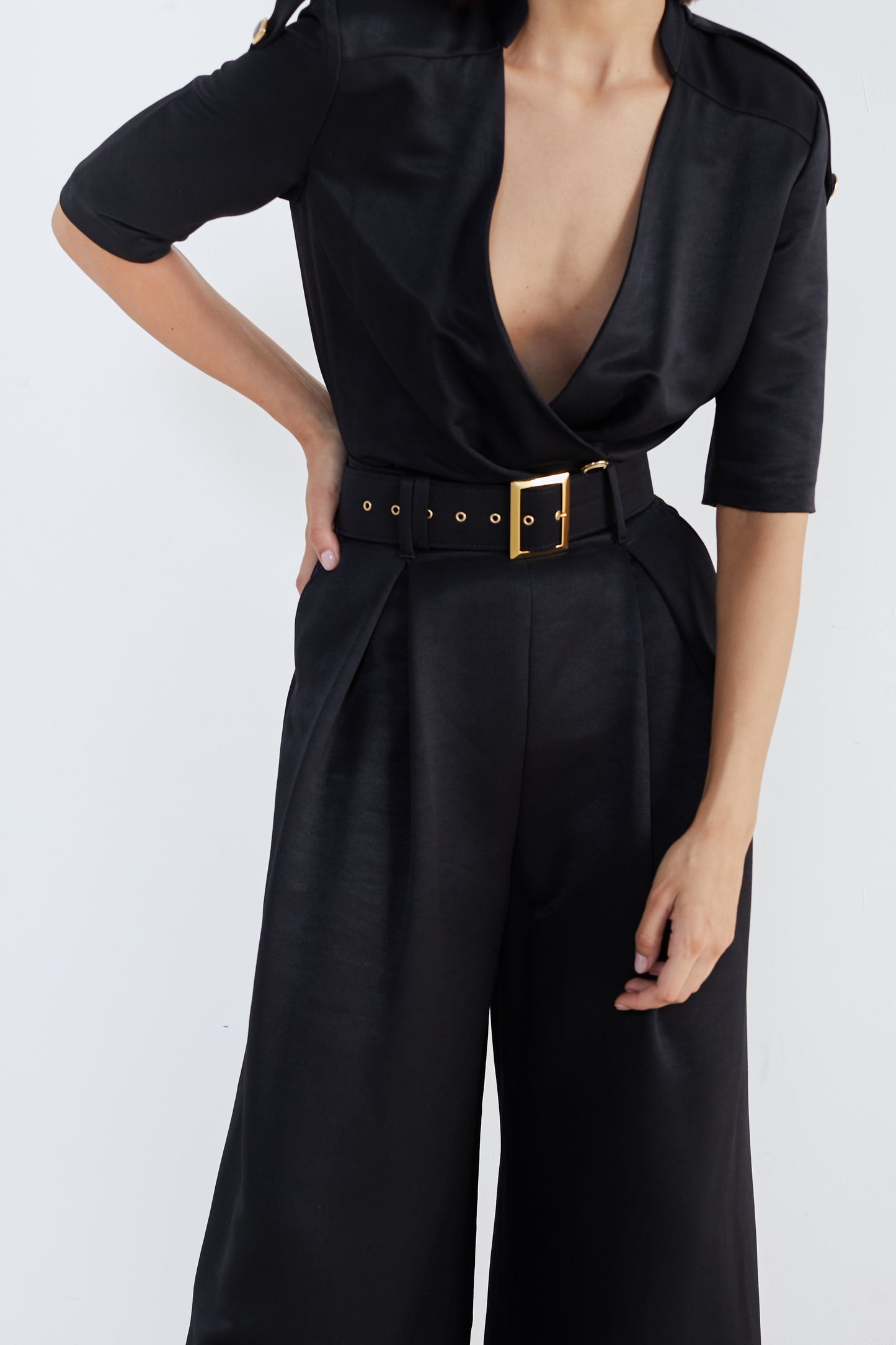 Refined Style: Short-Sleeve Belted Jumpsuit
